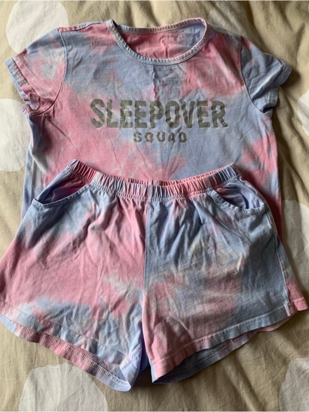 Kids "Sleepover Squad" Tie-Dye Short Pajama Set - Pink & Lavender